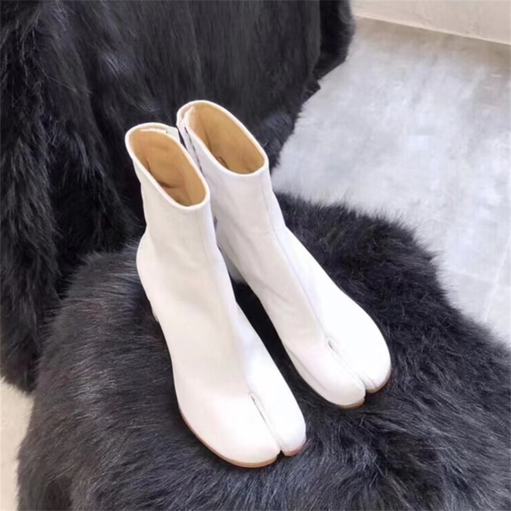 Unique Style Women Split Toe Ankle Boots Genuine Leather Low Chunky Heel Square Toe Woman Medium Heel Short Boots