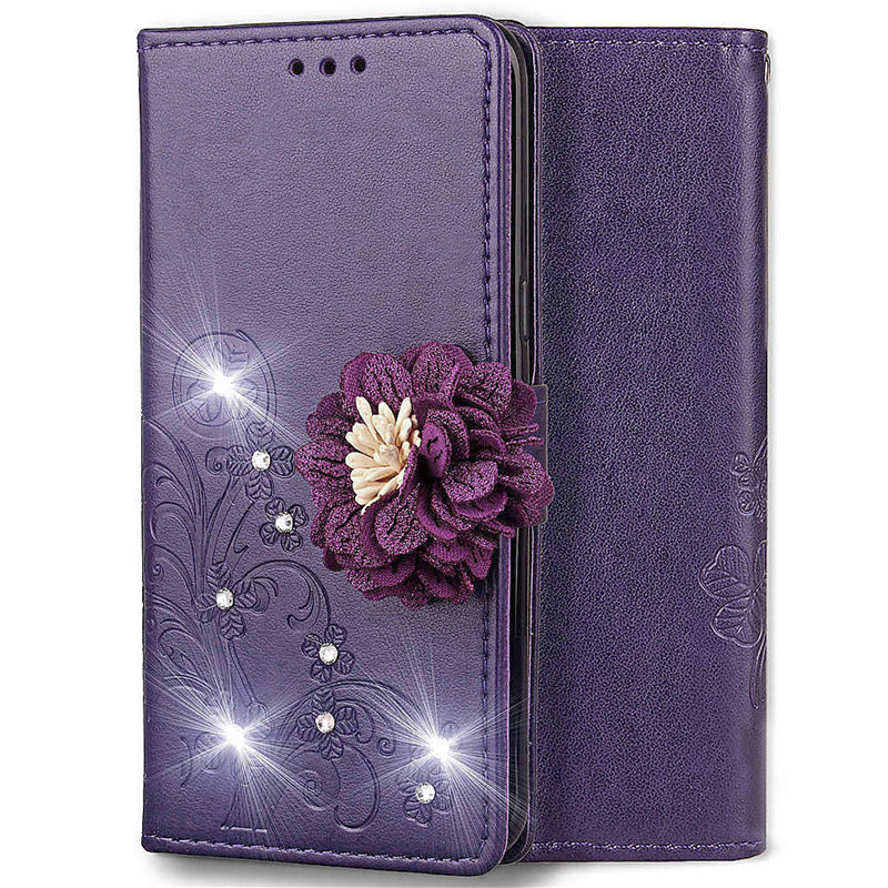 Leather Luxury Glitter Bling 3D Flower Design Wallet Mobile Phone Case Smart Back Cover For Samsung A70 S For iPhone 11