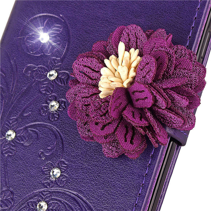 Leather Luxury Glitter Bling 3D Flower Design Wallet Mobile Phone Case Smart Back Cover For Samsung A70 S For iPhone 11