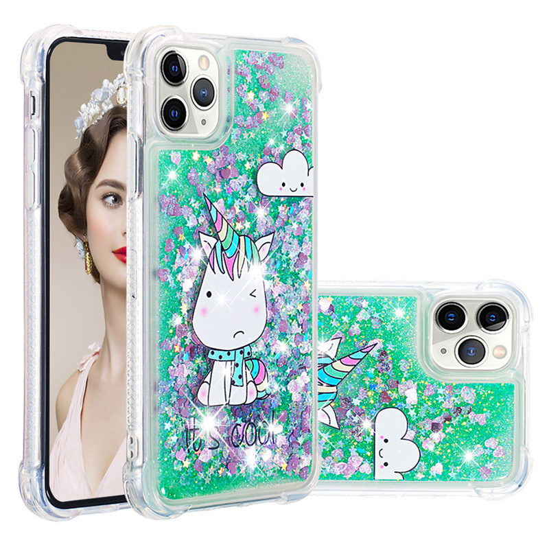 TPU Liquid Flowing Sparkle Hybrid Shockproof Bumper Anti-Scratch Quicksand Butterfly Glitter Cell Phone Case for iPhone 11