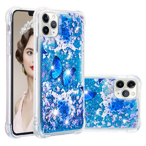 TPU Liquid Flowing Sparkle Hybrid Shockproof Bumper Anti-Scratch Quicksand Butterfly Glitter Cell Phone Case for iPhone 11