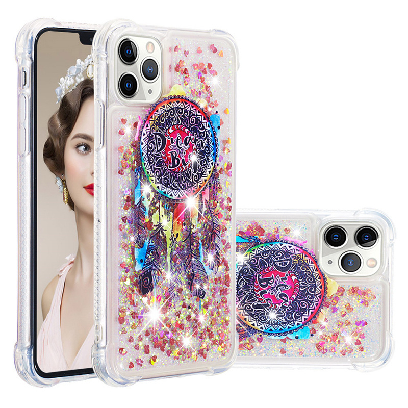 Girls Cute Cartoon Waterfall Fusion Liquid Sparkling Quicksand Liquid Phone Case with Shockproof Protection For iPhone 11