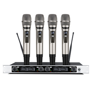 Bekboes Professional UHF 200 Frequency FM Handheld Mic 4 Channel Wireless Microphone System For Karaoke singing