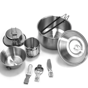 Hot sale 8pcs Stainless Steel Camping Cookware Set - Mess Kit For Camping Hiking Picnic