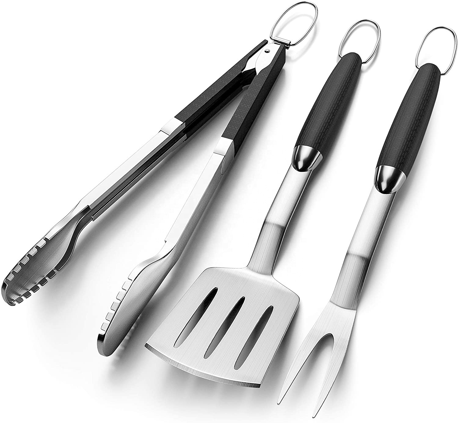 New design high quality Stainless Steel BBQ Tools Set with Spatula, Tong adn Fork for Outdoor Barbecue Grills