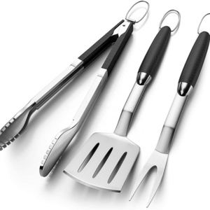 New design high quality Stainless Steel BBQ Tools Set with Spatula, Tong adn Fork for Outdoor Barbecue Grills