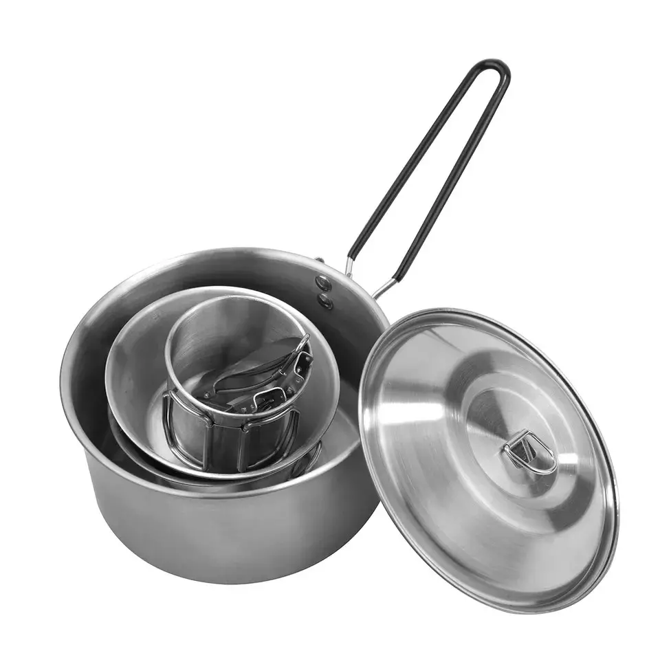 Hot sale 8pcs Stainless Steel Camping Cookware Set - Mess Kit For Camping Hiking Picnic