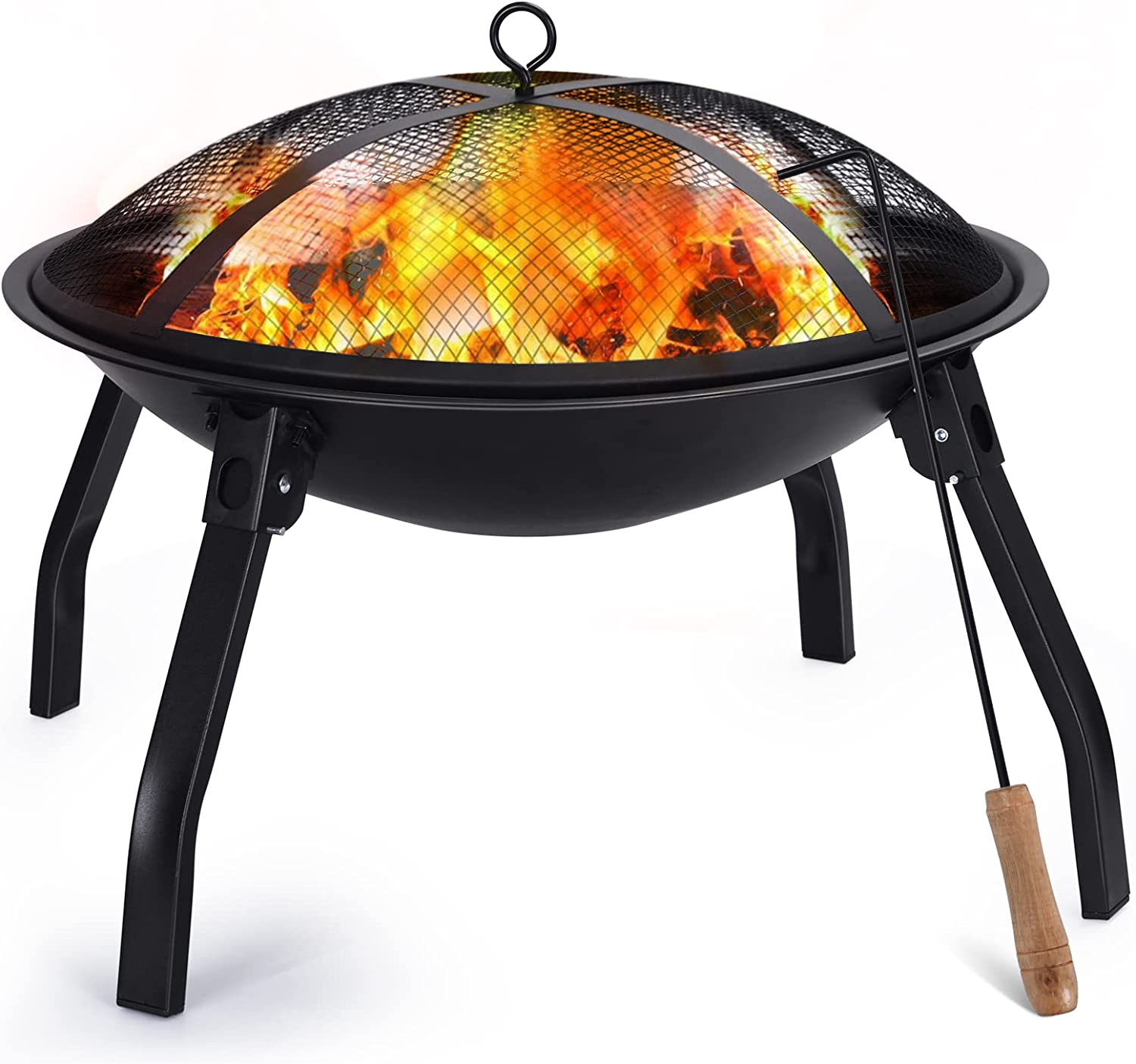 22 Inch Diameter Portable Folding Fire Pit With Spark Screen Included Carrying Bag/ Backyard Patio Garden Fireplace