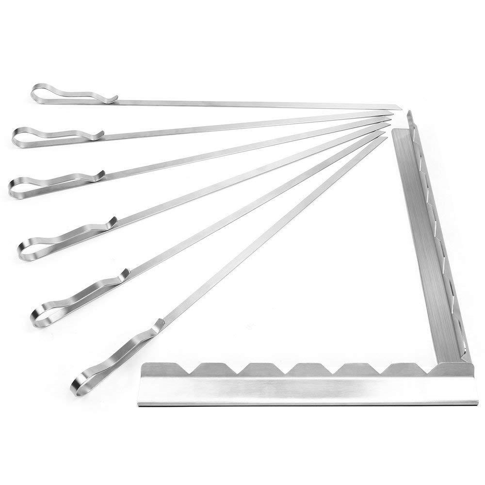 6Pcs Barbecue Stainless Steel Grilling Skewers Stand Set BBQ Kabab Skewer Rack Set