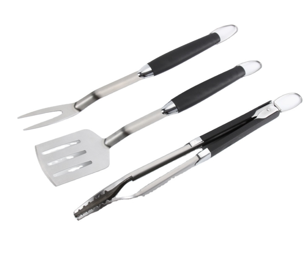 New design high quality Stainless Steel BBQ Tools Set with Spatula, Tong adn Fork for Outdoor Barbecue Grills