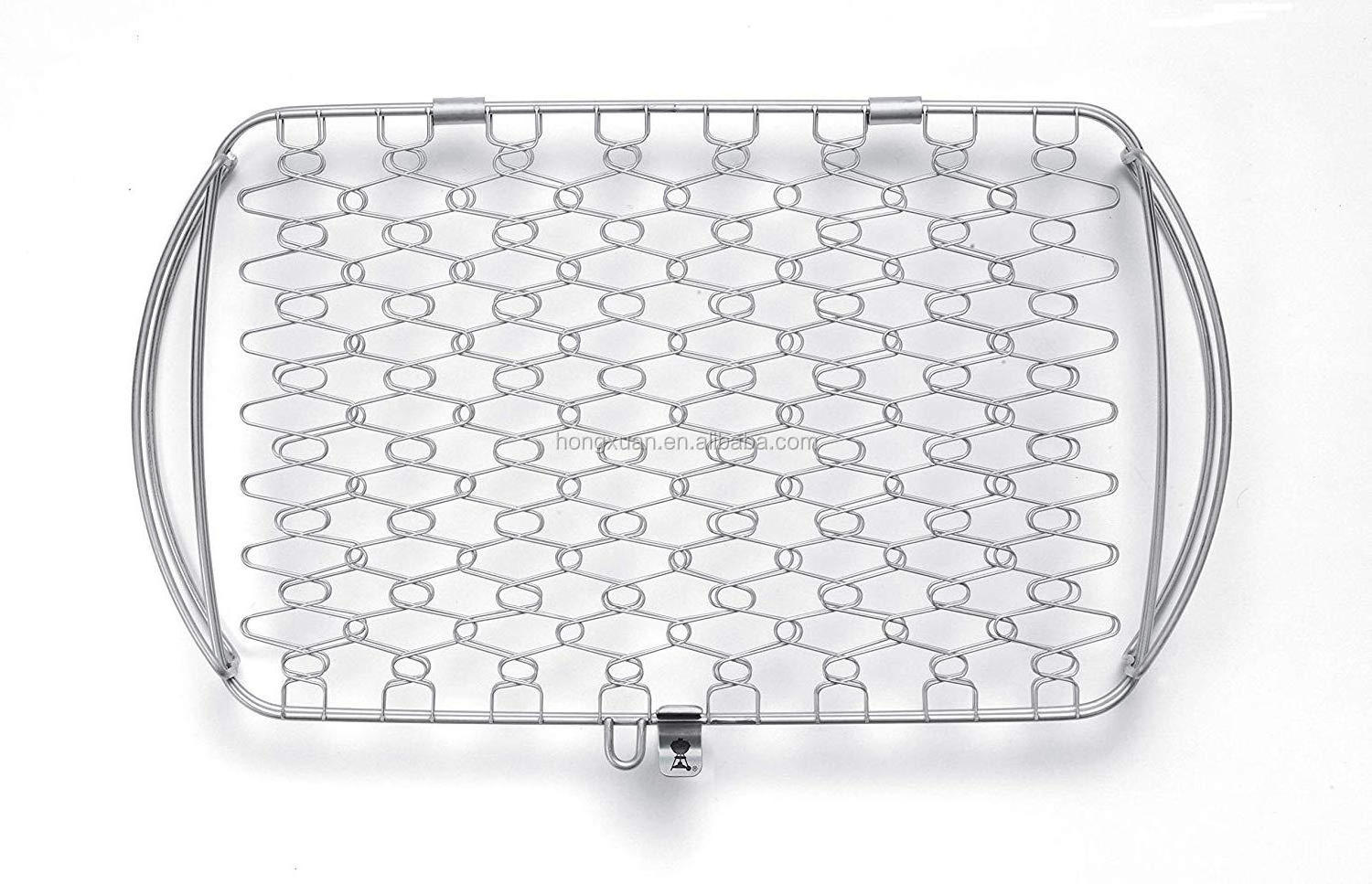 Portable Fish Vegetables Shrimp Wire Mesh Stainless Steel Baking BBQ Grill Basket