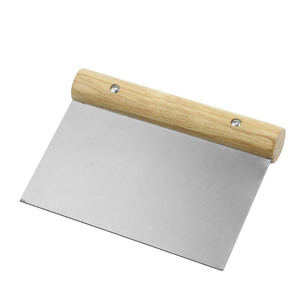 Stainless Steel Pastry Scraper - Dough Bench Scraper Bread Cutter Chopper With Non-Slip Wooden Handle