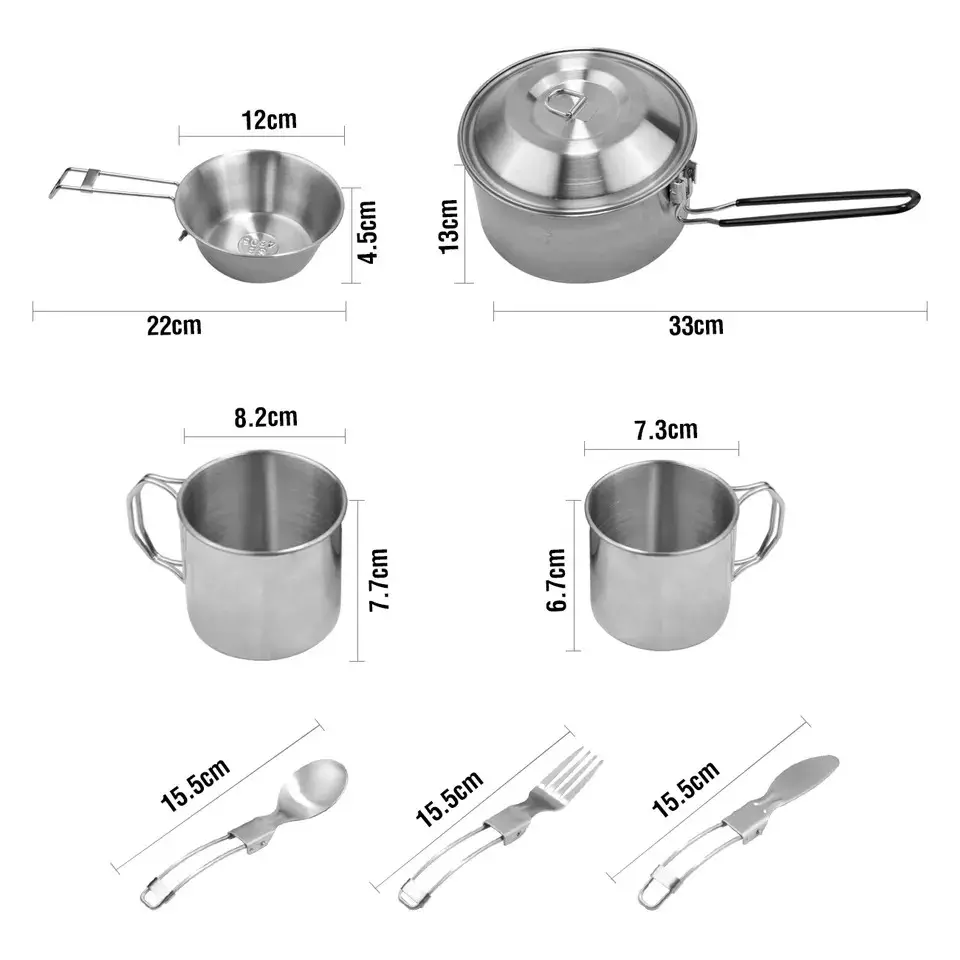 Hot sale 8pcs Stainless Steel Camping Cookware Set - Mess Kit For Camping Hiking Picnic