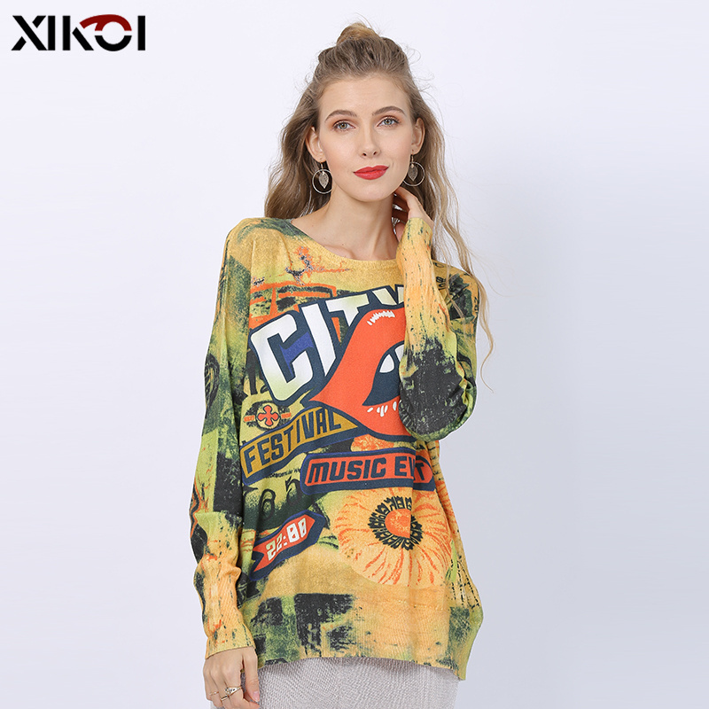 New Oversized Sweater For Women Winter Fashion Mouth Print Pullovers Long Sleeves Jumper Women Knitted Pull Femme Clothes