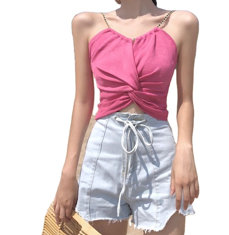 2024 New Summer Kinky Chain Personality Knitted Halter Shirt Slimming Everything With Bare Midriff Women's Small Sexy Vest