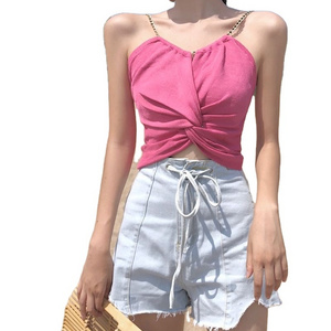 2024 New Summer Kinky Chain Personality Knitted Halter Shirt Slimming Everything With Bare Midriff Women's Small Sexy Vest