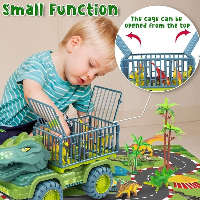 Educational Toy Sets high Quality Free-Wheel Engineering Inertial Transporter Vehicles Car Stone Model Dinosaur Truck Carrier