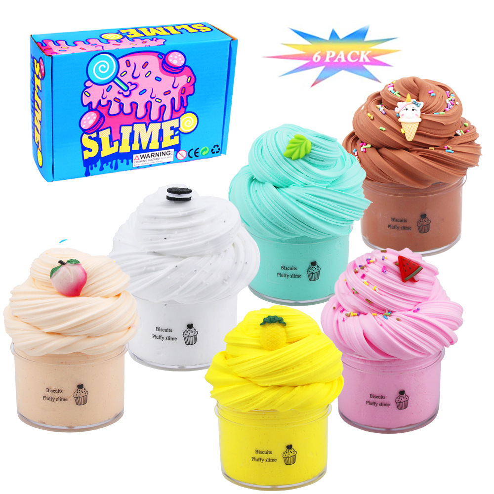 2023 6 Packs 9 Packs Butter Fluffy Slime Set Making DIY Food Mud Scented Foam Cotton Candy Cloud Kit With Slime Charms