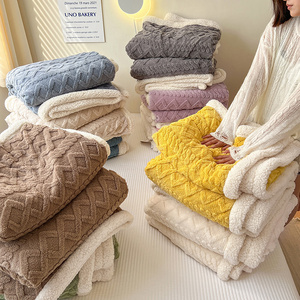 Newest Design double-deck jacquard weave thickening home textile flannel blanket thickening Sherpa Blanket