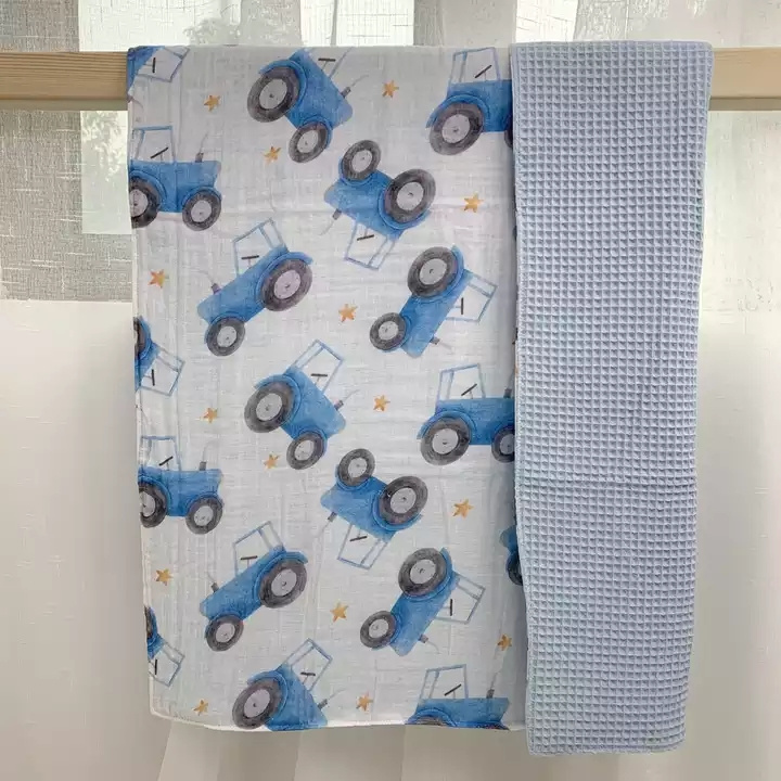 Factory Supplier New Brand Cotton Baby Blanket Waffle Baby Blankets 2 Layers Printed Patterns Baby Waffle Blanket