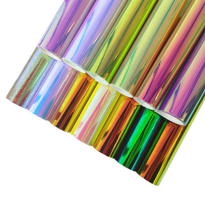 30x135cm Holographic Synthetic Laser Mirrored Faux Leather Glossy PU Leather for Sewing Crafts Clothing Bags Making