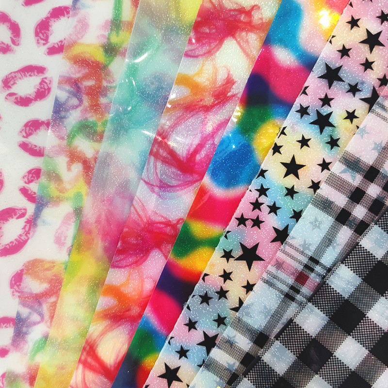 30x120cm Shiny Printed PVC Fabric Clear Star Checked Plaid Lip Tie Dye Patterns Glitter Transparent Crafts Vinyl for Bags Shoe