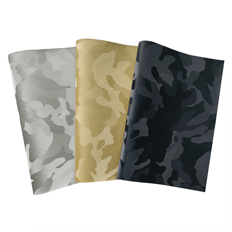 Embossed Camouflage Faux Leather Fabric Reflective Vinyl for Sewing Bow Handbag Cushion Cover Sofa Craft DIY Material