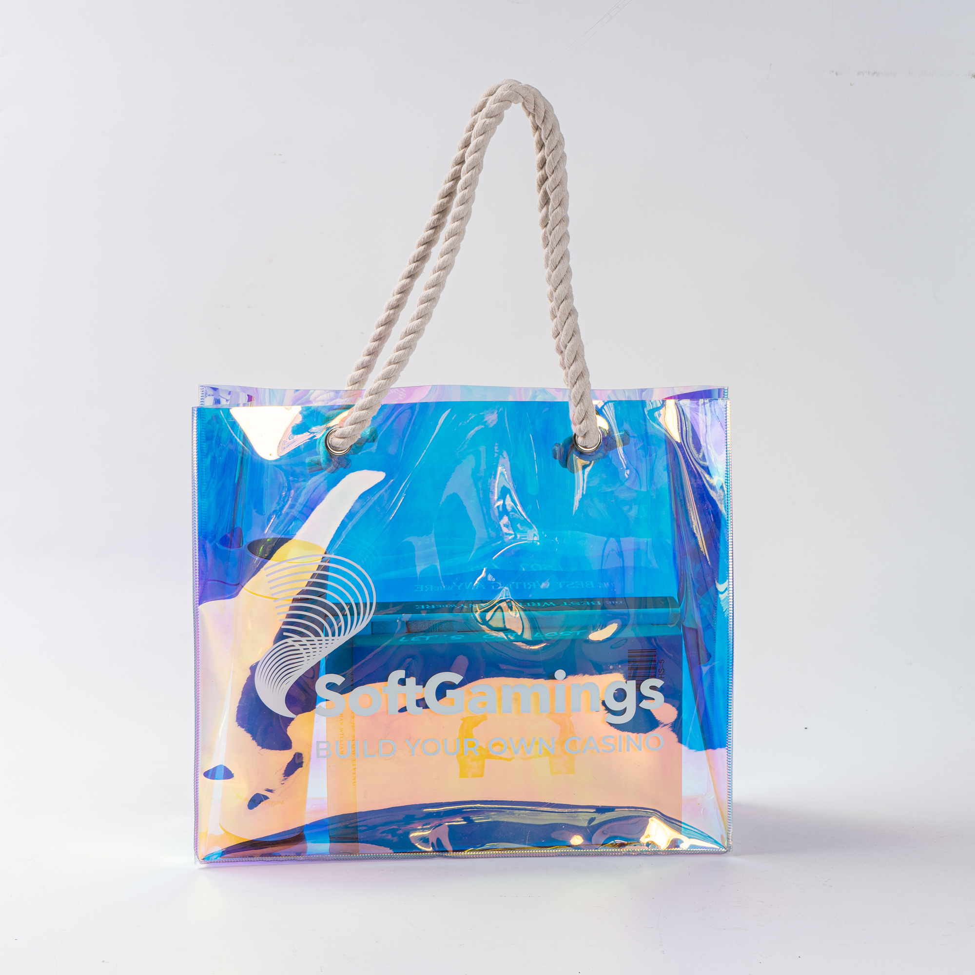 Cheap  Transparent Beach Shopping Bag With Thick Handle  Custom logo Waterproof Holographic Pvc Shopping  Bag pvc Clear Tote Bag