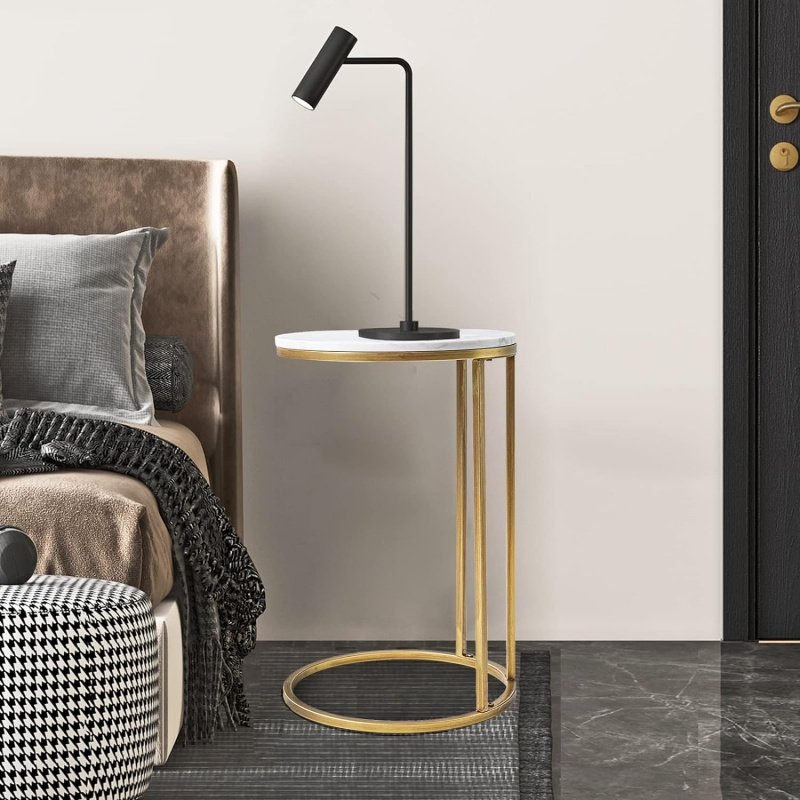 Stock Available Small Round Coffee Metal Tea Marble Side Table Modern Bed Side Table For Living Room C Shape Side Table