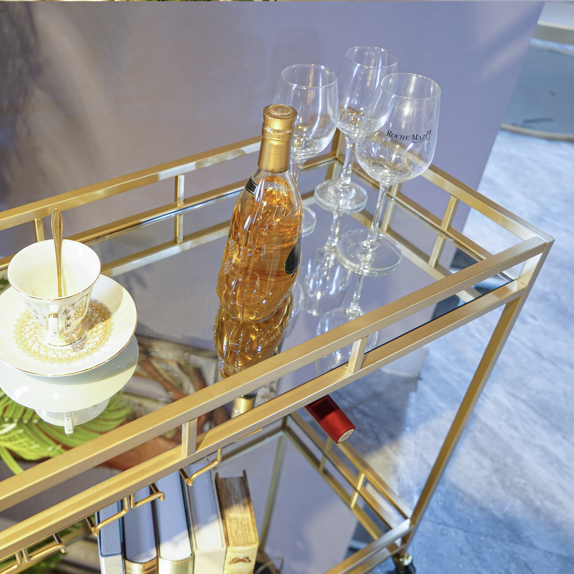 Stock Available  Modern Folding Bar Carts Rolling Gold  Trolley Hote Drinks Trolley Cart Bar Luxury Modern