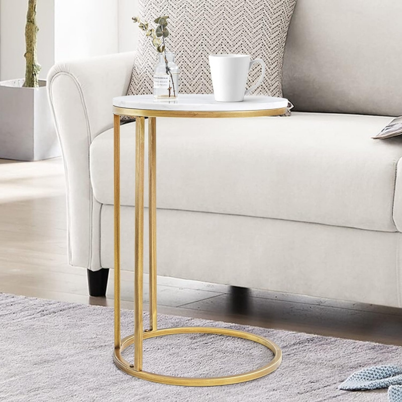 Stock Available Small Round Coffee Metal Tea Marble Side Table Modern Bed Side Table For Living Room C Shape Side Table