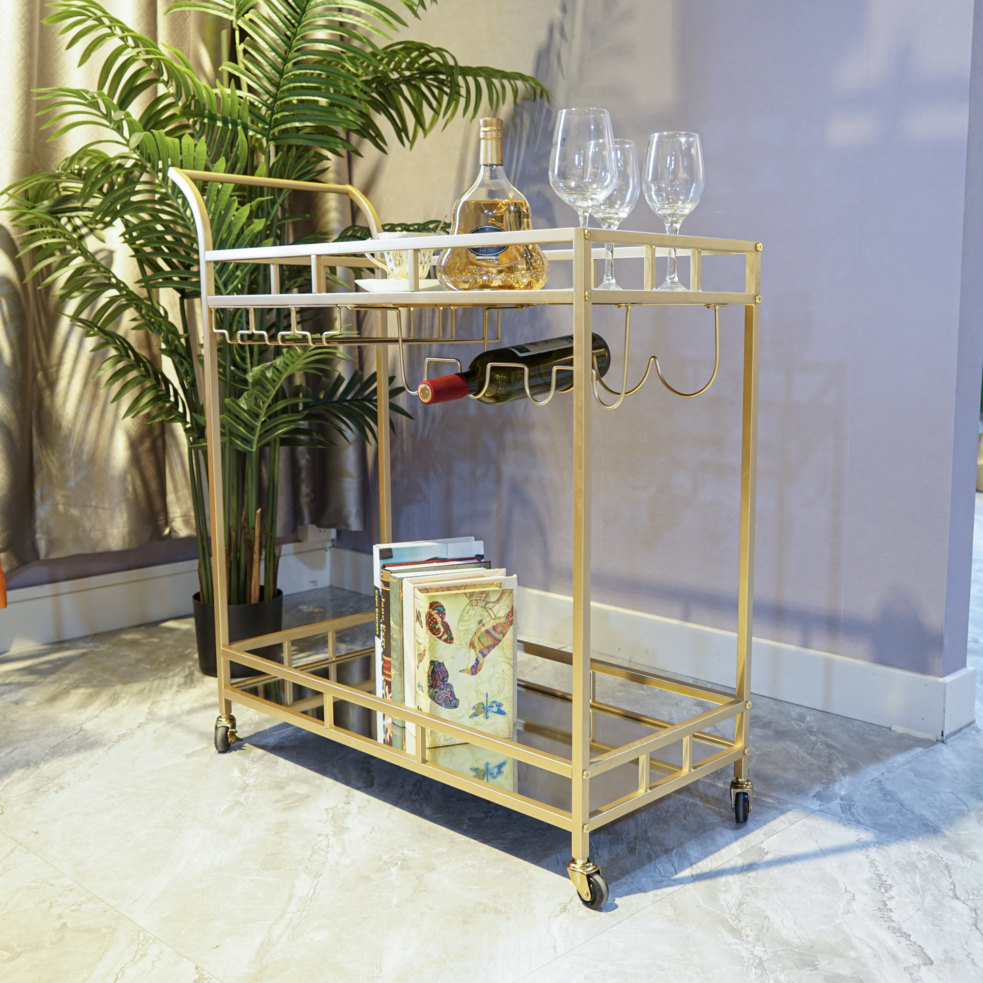 Stock Available  Modern Folding Bar Carts Rolling Gold  Trolley Hote Drinks Trolley Cart Bar Luxury Modern