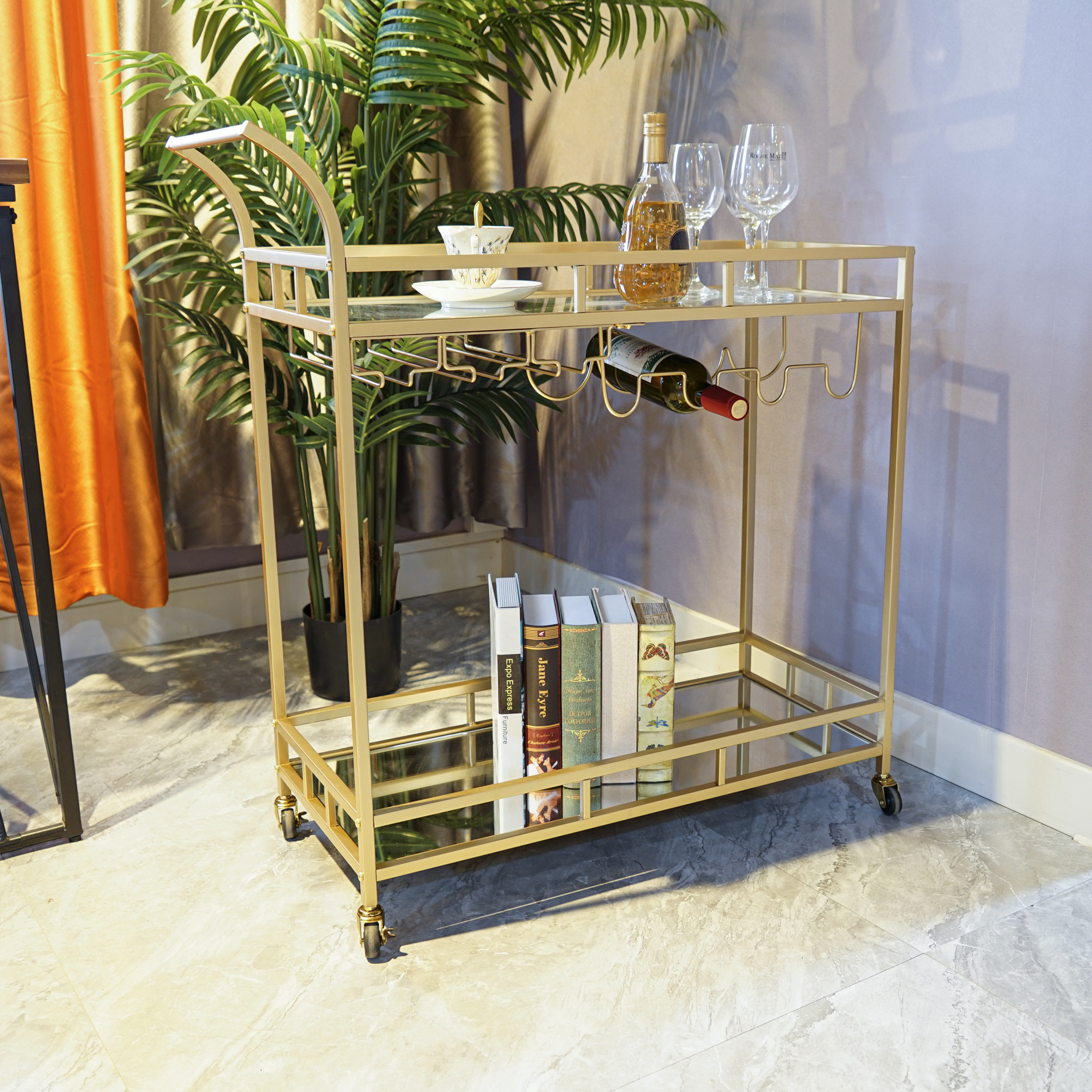 Stock Available  Modern Folding Bar Carts Rolling Gold  Trolley Hote Drinks Trolley Cart Bar Luxury Modern