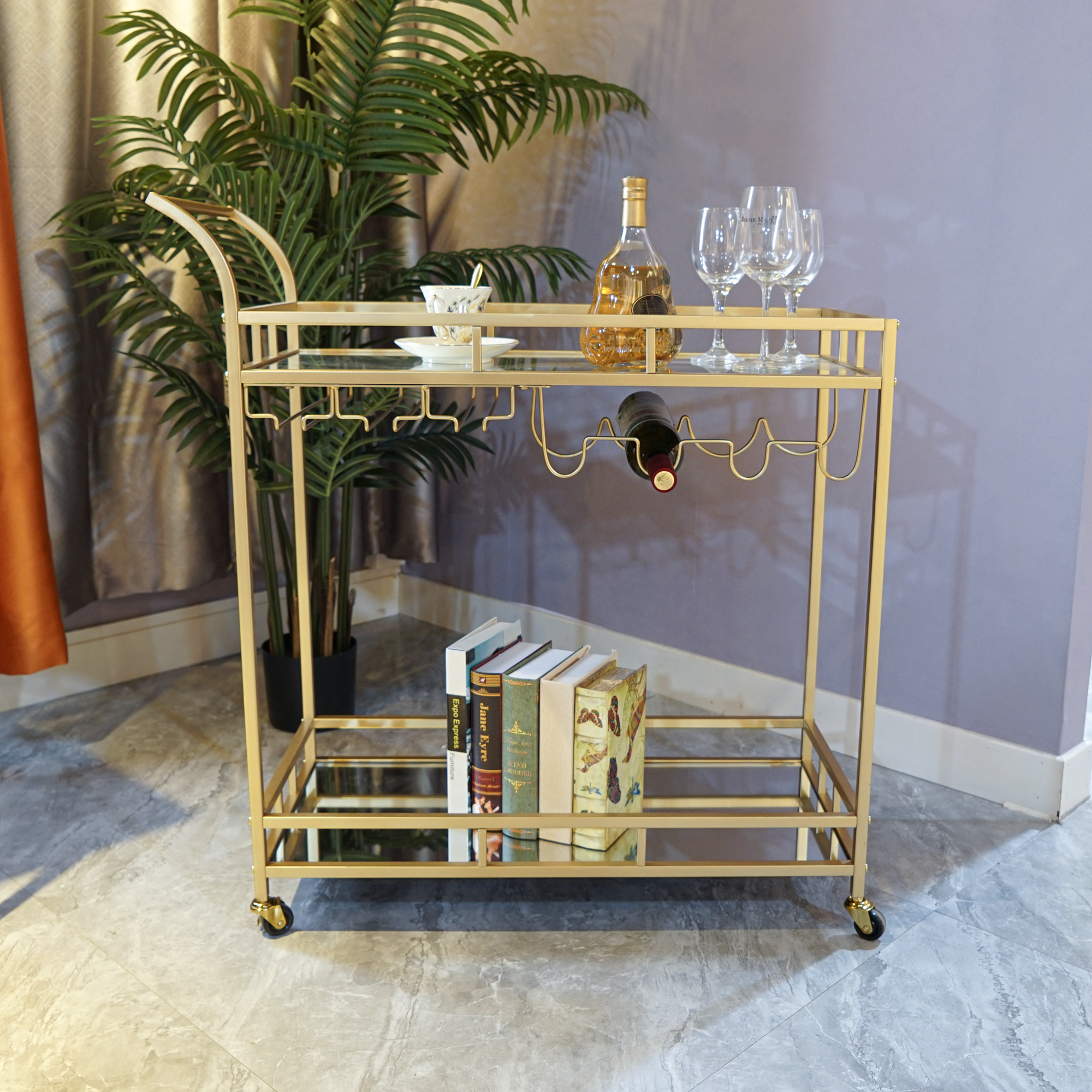 Stock Available  Modern Folding Bar Carts Rolling Gold  Trolley Hote Drinks Trolley Cart Bar Luxury Modern