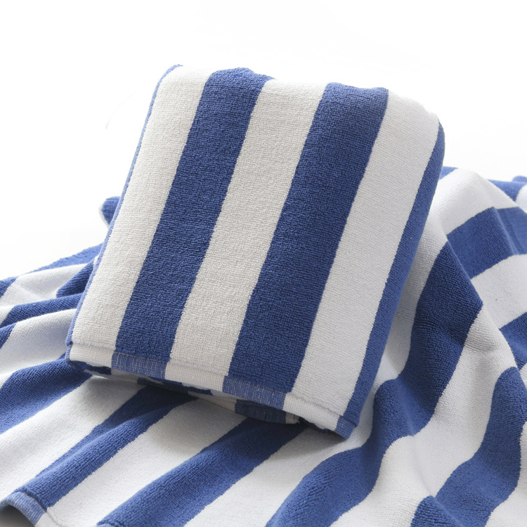 Wholesale Luxury White and Blue Stripes 100% Cotton Custom Bath Towel for Beach Hotel