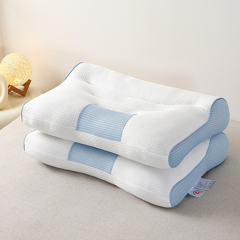 Nantong factory knitted cotton feather silk cotton polyester fiber filling bed pillow washable ergonomic design neck pillow