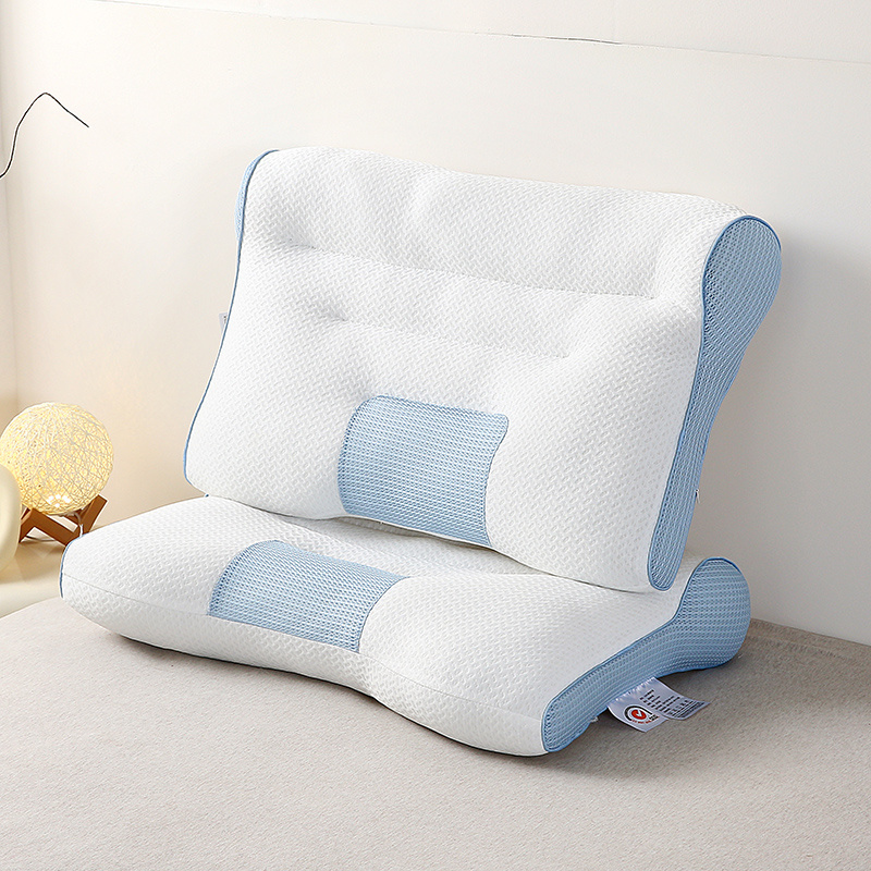 Nantong factory knitted cotton feather silk cotton polyester fiber filling bed pillow washable ergonomic design neck pillow