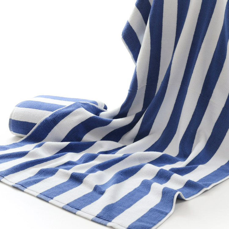 Wholesale Luxury White and Blue Stripes 100% Cotton Custom Bath Towel for Beach Hotel