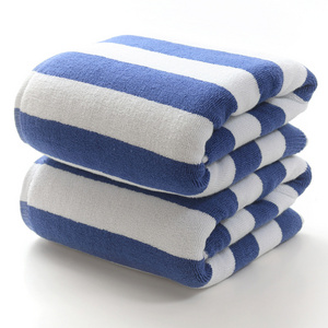 Wholesale Luxury White and Blue Stripes 100% Cotton Custom Bath Towel for Beach Hotel