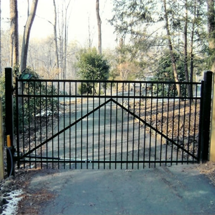 Madrid Style Double Swing Galvanized Steel Driveway Security Gate 14 x 6 Feet Black For Houses And Garden