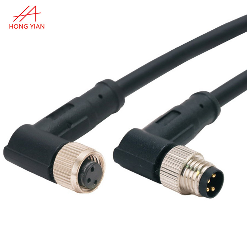 M8 Connector Automotive 2 3 4 5 6 8 Pin 90 Degree Right Angle Metal Nuts Male Female  Waterproof Connector And Cable