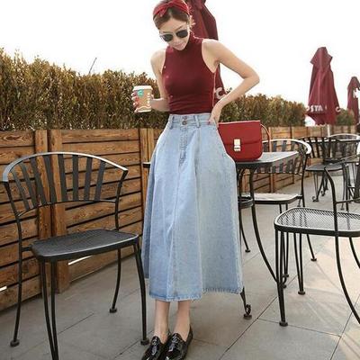 New Spring/Summer Vintage High Waist A-line Denim Skirt Slim and Minimalist Half Skirt Large Swing Skirt for Women