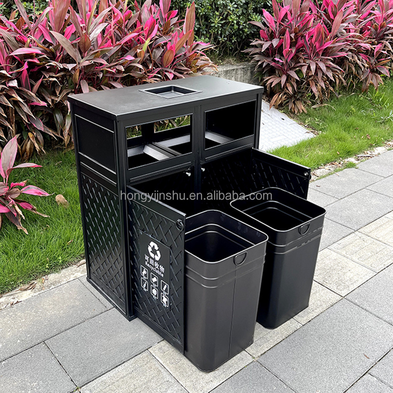 2024 new style high quality modern trash cans litter garbage rubbish bins  cast aluminum black dust bin for outdoor