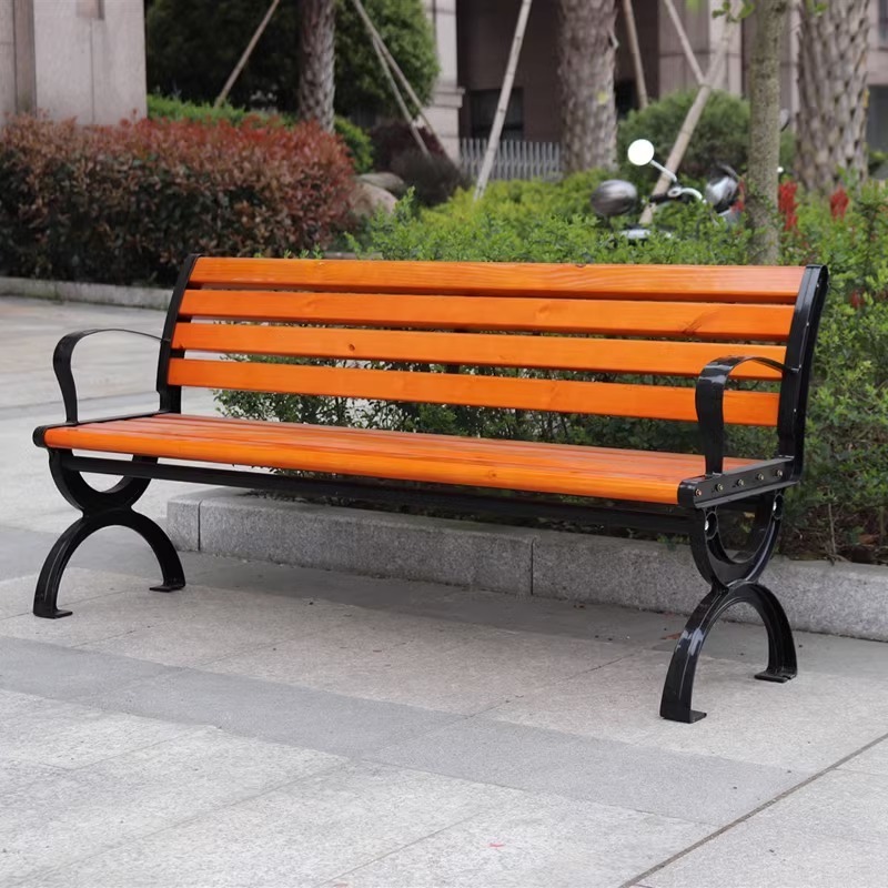 High quality cast aluminum patio bench outdoor wooden bench 3 seaters wooden long bench