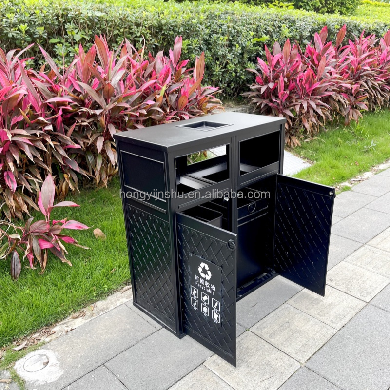 2024 new style high quality modern trash cans litter garbage rubbish bins  cast aluminum black dust bin for outdoor