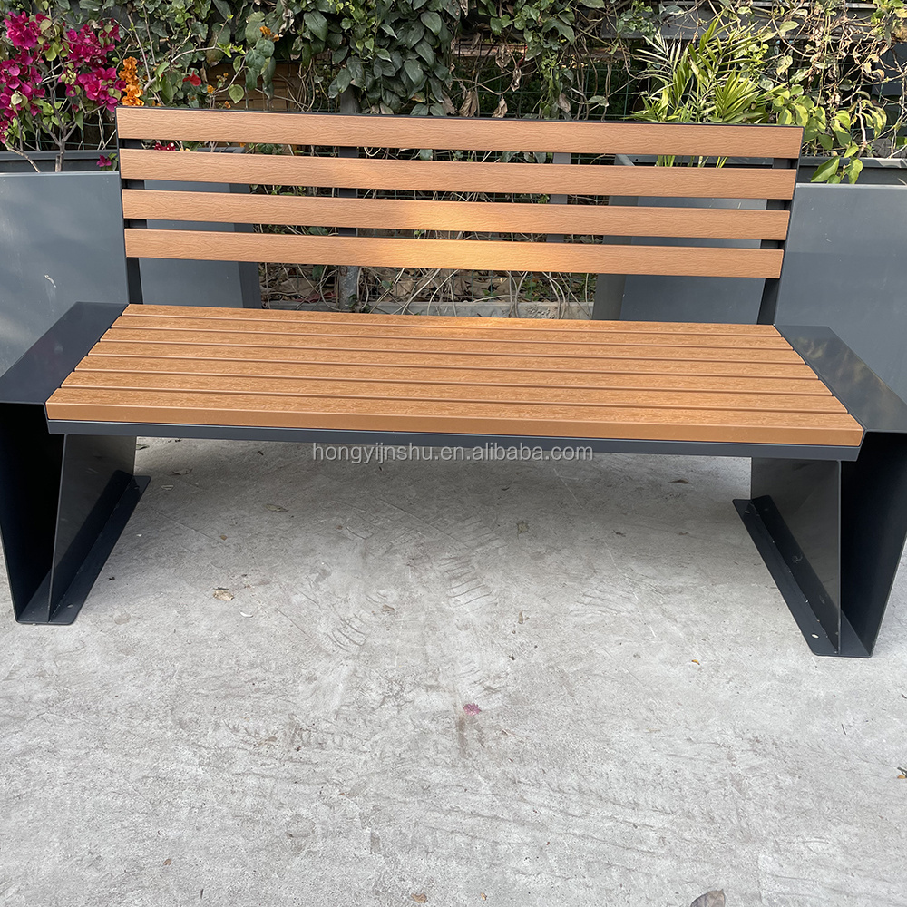 Outdoor public city furniture urban bench solid wood seating for park and plazas