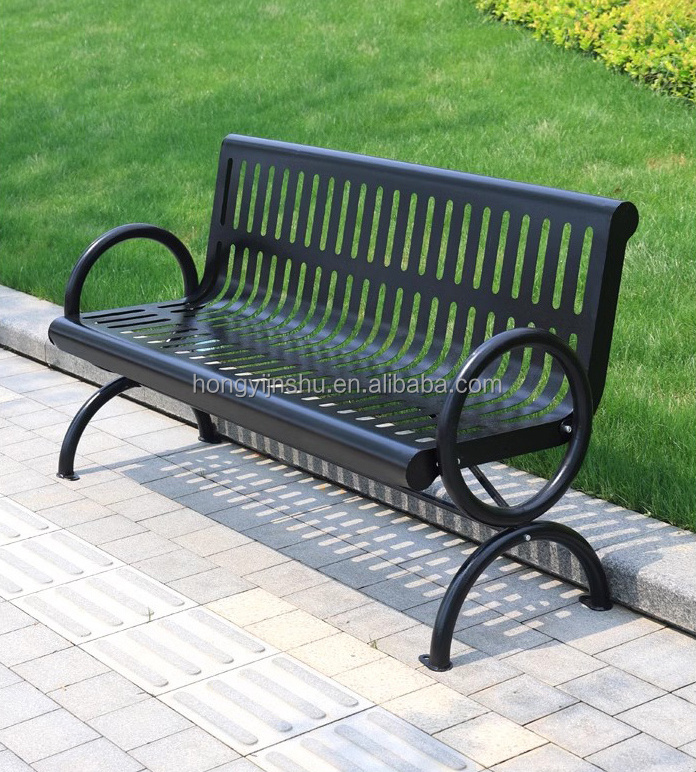 Free logo street furniture steel metal seating bench commercial long bench garden seats outdoor furniture