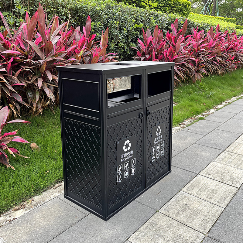 2024 new style high quality modern trash cans litter garbage rubbish bins  cast aluminum black dust bin for outdoor