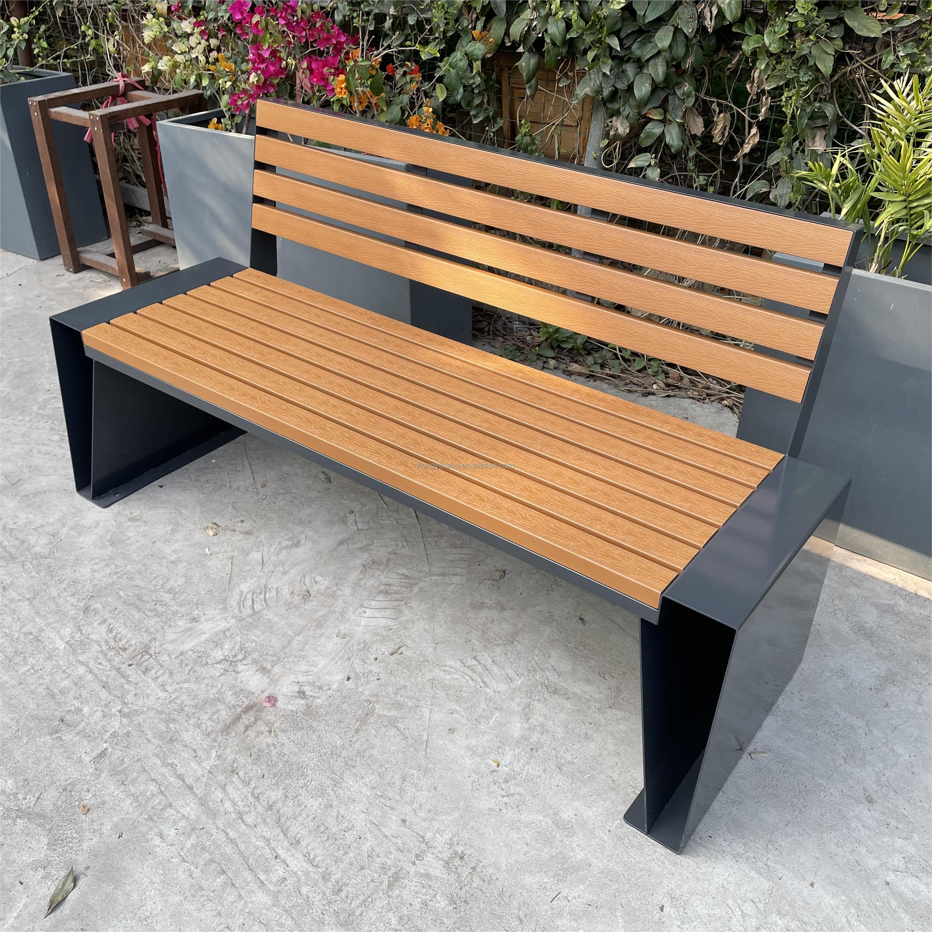 Outdoor public city furniture urban bench solid wood seating for park and plazas