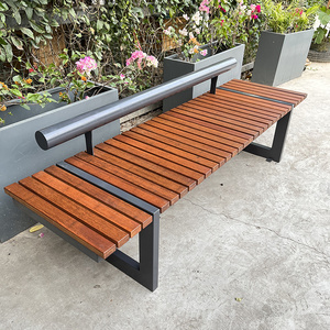 Leisure street outdoor wooden bench iron metal patios garden seating with backrest